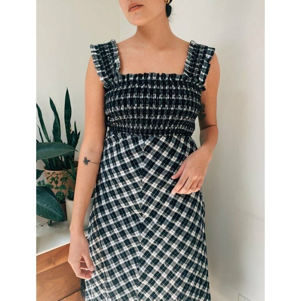 NEW GANNI Seersucker Black & White Check Gingham - Picture 7 of 8